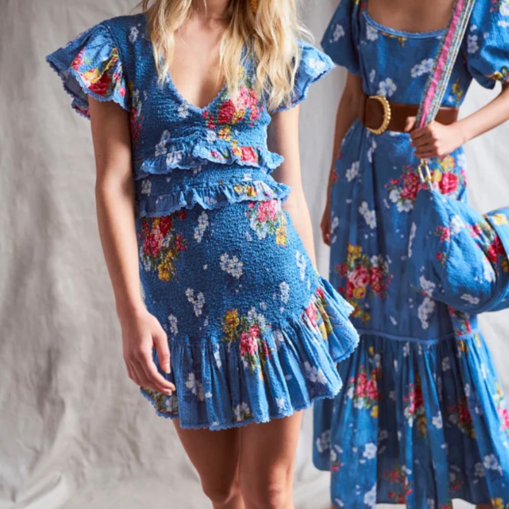 Love Shack Fancy blue Sonora mini dress XS